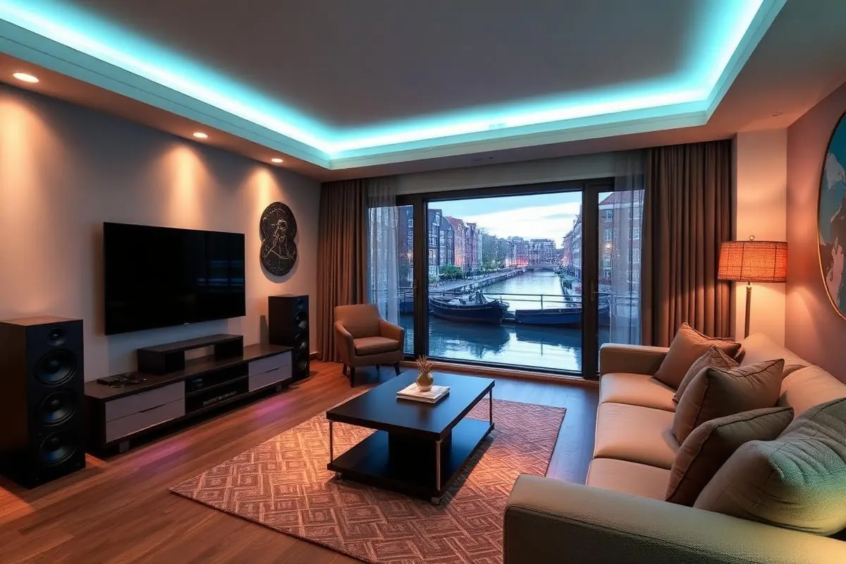 Monumentaal grachtenappartement in Amsterdam met multi-room audio en sfeerverlichting