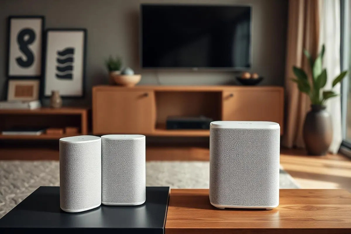 Multi-room audiosysteem en smart-tv-installatie in moderne woonkamer
